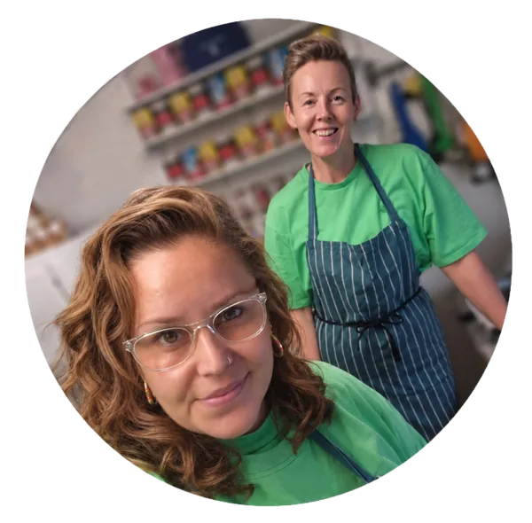 Jo and Faye, The Pizza Queens, in their kitchen